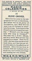 1934 Wills's Radio Celebrities #19 Olive Groves Back