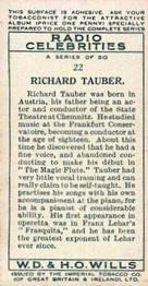 1934 Wills's Radio Celebrities #22 Richard Tauber Back