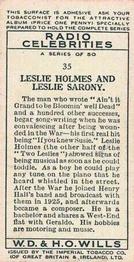 1934 Wills's Radio Celebrities #35 Leslie Holmes / Leslie Sarony Back