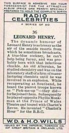 1934 Wills's Radio Celebrities #36 Leonard Henry Back
