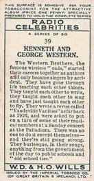 1934 Wills's Radio Celebrities #39 Kenneth Western / George Western Back