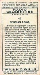 1934 Wills's Radio Celebrities #40 Norman Long Back
