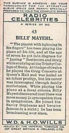 1934 Wills's Radio Celebrities #43 Billy Mayerl Back