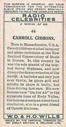 1934 Wills's Radio Celebrities #44 Carroll Gibbons Back