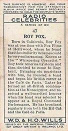 1934 Wills's Radio Celebrities #47 Roy Fox Back