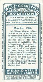 1910 Wills's Aviation #30 Maxim, 1890 Back