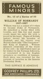 1936 Godfrey Phillips Famous Minors #13 William of Normandy Back