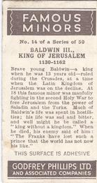 1936 Godfrey Phillips Famous Minors #14 Baldwin III, King of Jerusalem Back