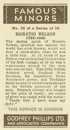 1936 Godfrey Phillips Famous Minors #26 Horatio Nelson Back