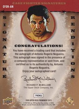 2009 Upper Deck Prominent Cuts - Cage Fighter Signatures Renditions #CFSR-AN Antonio Rogerio Nogueira Back