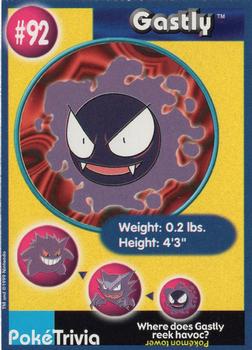 1999 Burger King Pokemon - Perforated edges #92 Gastly Front