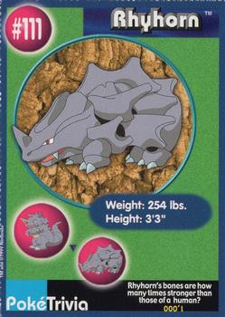 1999 Burger King Pokemon - Perforated edges #111 Rhyhorn Front