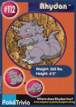 1999 Burger King Pokemon - Perforated edges #112 Rhydon Front