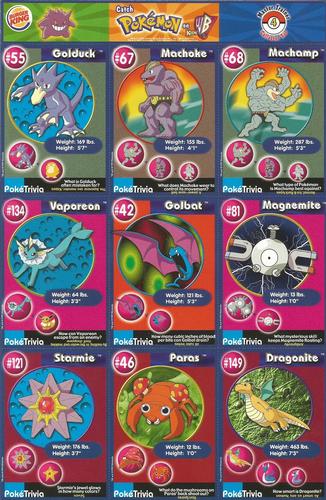 1999 Burger King Pokemon - Perforated Panels #4 Golduck / Machoke / Machamp / Vaporeon / Golbat / Magnemite / Starmine / Paras / Dragonite Front