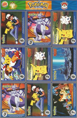 1999 Burger King Pokemon - Perforated Panels #9 Spearow / Cleftable / Poliwhirl / Farfetch'd / Rattata / Lickitung / Krabby / Weepinbell / Ninetales Back