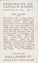 1935 Gallaher Portraits of Famous Stars #17 Fred Astaire Back