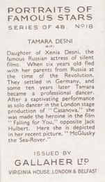 1935 Gallaher Portraits of Famous Stars #18 Tamara Desni Back