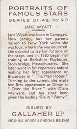 1935 Gallaher Portraits of Famous Stars #40 Jane Wyatt Back