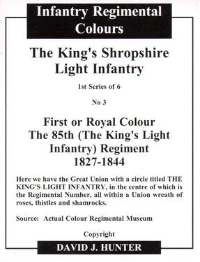 2004 Regimental Colours : The King's Shropshire Light Infantry 1st Series #3 First or Royal Colour The 85th (The King's Light Infantry) Regiment 1827-1844 Back
