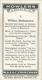 1937 Churchman's Howlers #7 William Shakespeare Back