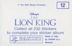 1994 Panini The Lion King Stickers #12 Sticker 12 Back