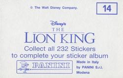 1994 Panini The Lion King Stickers #14 Sticker 14 Back