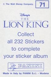 1994 Panini The Lion King Stickers #71 Sticker 71 Back