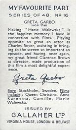 1939 Gallaher My Favourite Part #16 Greta Garbo Back