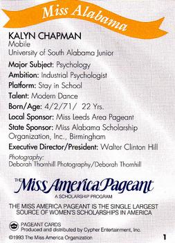1993 Miss America Pageant Contestants #1 Kayln Chapman Back