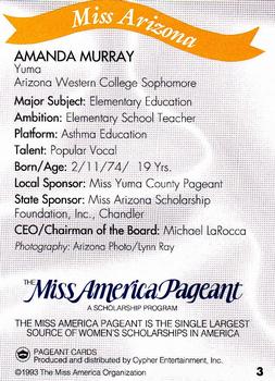 1993 Miss America Pageant Contestants #3 Amanda Murray Back