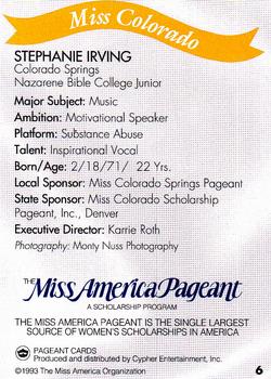 1993 Miss America Pageant Contestants #6 Stephanie Irving Back