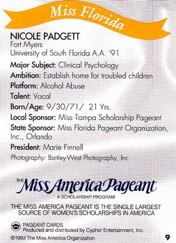 1993 Miss America Pageant Contestants #9 Nicole Padgett Back