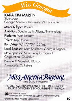 1993 Miss America Pageant Contestants #10 Kara Kim Martin Back