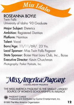 1993 Miss America Pageant Contestants #12 Roseanna Boyle Back