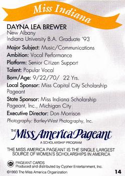 1993 Miss America Pageant Contestants #14 Dayna Lea Brewer Back