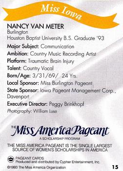 1993 Miss America Pageant Contestants #15 Nancy Van Meter Back
