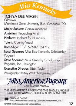 1993 Miss America Pageant Contestants #17 Tonya Dee Virgin Back