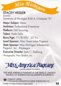 1993 Miss America Pageant Contestants #22 Stacey Heisler Back
