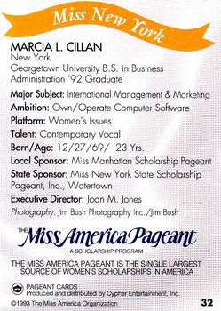 1993 Miss America Pageant Contestants #32 Marcia L. Cillan Back