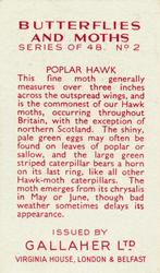 1938 Gallaher Butterflies and Moths #2 Poplar Hawk Back