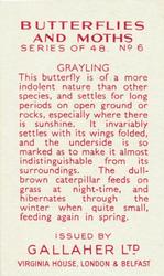 1938 Gallaher Butterflies and Moths #6 Grayling Back