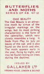 1938 Gallaher Butterflies and Moths #12 Oak Beauty Back