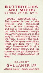 1938 Gallaher Butterflies and Moths #14 Small Tortoiseshell Back
