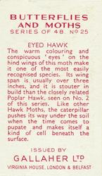 1938 Gallaher Butterflies and Moths #25 Eyed Hawk Back