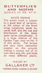 1938 Gallaher Butterflies and Moths #31 White Ermine Back