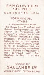 1935 Gallaher Famous Film Scenes #14 Forsaking All Others Back