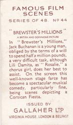 1935 Gallaher Famous Film Scenes #44 Brewster's Millions Back