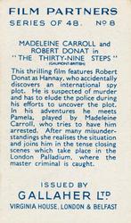 1935 Gallaher Film Partners #8 Madeleine Carroll / Robert Donat Back