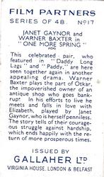 1935 Gallaher Film Partners #17 Janet Gaynor / Warner Baxter Back