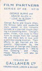 1935 Gallaher Film Partners #19 George Burns / Gracie Allen Back